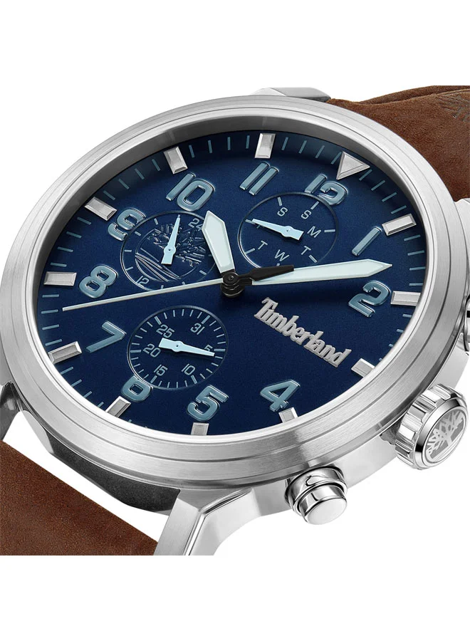 Timberland Boys' Driscoll 46 mm Men's Multifunction Watch Blue  Dial  & Brown 1 Leather Strap
