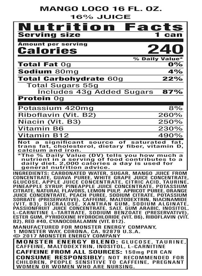 Monster DECADENT Monster Energy Juice Mango Loco, Energy Drink, Each 500, X Pack of 2 (Product Of USA) - Image 3