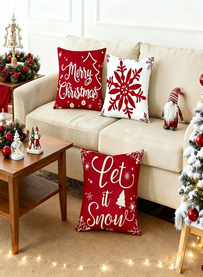 Ouddy 4Pcs Outdoor Christmas Pillows, Red Christmas Throw Pillows, Snowflakes Merry Christmas Let it Snow Deer Christmas Pillow Cases Holiday Pillow Covers 18x18 for Winter Home Decorations - Image 5