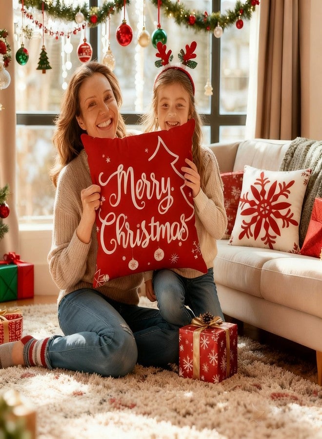Ouddy 4Pcs Outdoor Christmas Pillows, Red Christmas Throw Pillows, Snowflakes Merry Christmas Let it Snow Deer Christmas Pillow Cases Holiday Pillow Covers 18x18 for Winter Home Decorations - Image 2