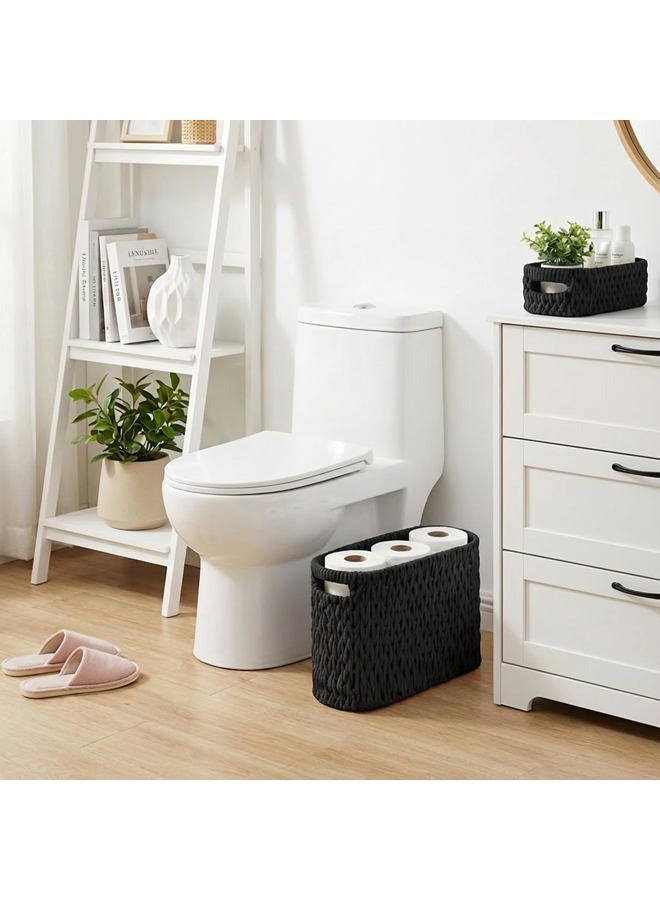Jukercici Boho Toilet Paper Storage Baskets, Cotton Rope Woven Bathroom Basket Set of 2, Standing Toilet Paper Holder for 6 Mega Rolls,Storage Bins for Toilet Tank Top, Bathroom Organizer Decor (Black 2 Pack) - Image 5