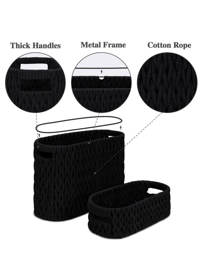 Jukercici Boho Toilet Paper Storage Baskets, Cotton Rope Woven Bathroom Basket Set of 2, Standing Toilet Paper Holder for 6 Mega Rolls,Storage Bins for Toilet Tank Top, Bathroom Organizer Decor (Black 2 Pack) - Image 2