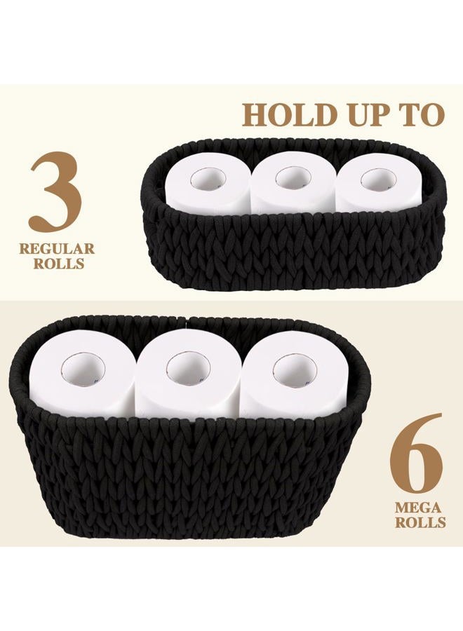 Jukercici Boho Toilet Paper Storage Baskets, Cotton Rope Woven Bathroom Basket Set of 2, Standing Toilet Paper Holder for 6 Mega Rolls,Storage Bins for Toilet Tank Top, Bathroom Organizer Decor (Black 2 Pack) - Image 4
