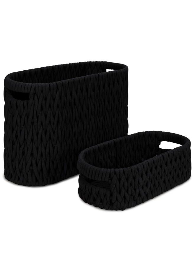 Jukercici Boho Toilet Paper Storage Baskets, Cotton Rope Woven Bathroom Basket Set of 2, Standing Toilet Paper Holder for 6 Mega Rolls,Storage Bins for Toilet Tank Top, Bathroom Organizer Decor (Black 2 Pack) - Image 1