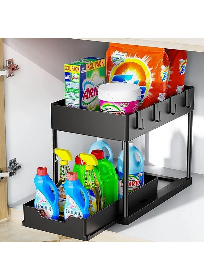 Zaboon Sliding Cabinet Basket Organizer 2 Tier Storage Under Cabinet Bathroom Under Sink Organizers And Storage Black Under Sink Storage Multi Purpose Storage Shelf For Kitchen Bathroom  - Image 1