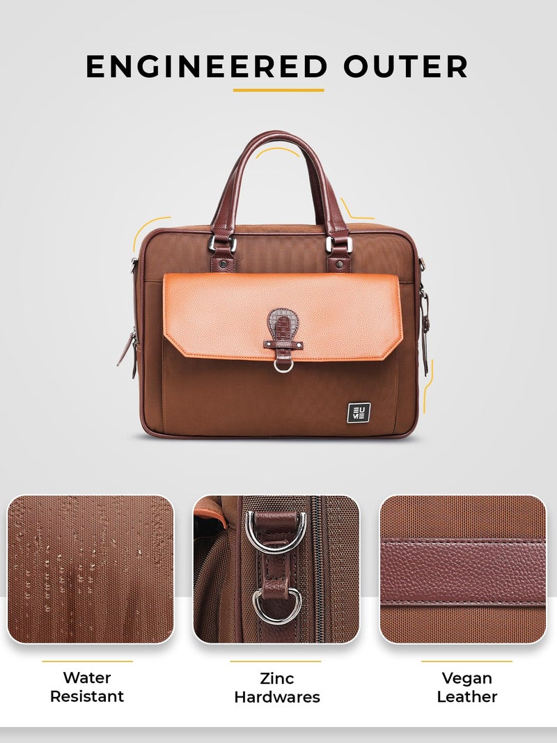 EUME Lexor Laptop Bag for Men | Office Bag for Men & Women | with Padded Compartment | Vegan Leather & Nylon Fabric | Fits Up to 15.6" Laptop & MacBook, 13L, Rustic Brown - Image 5