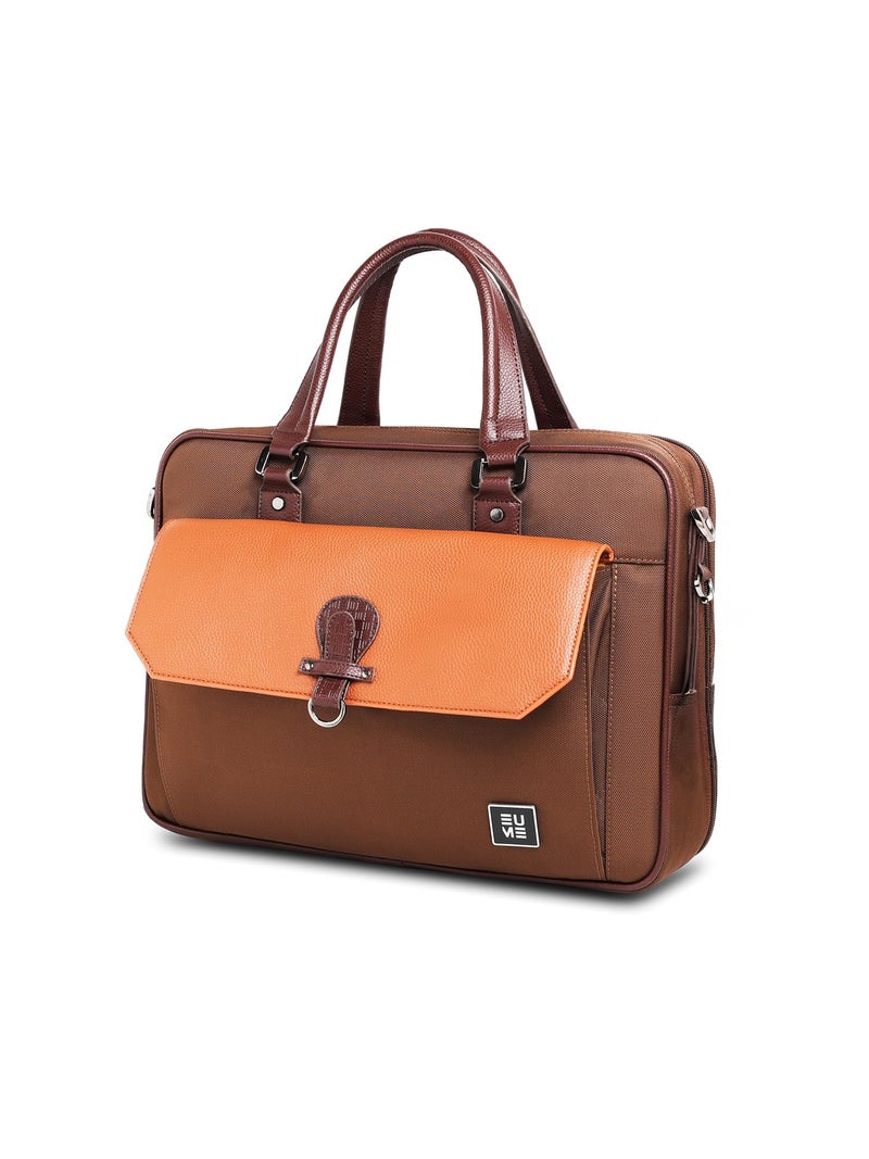 EUME Lexor Laptop Bag for Men | Office Bag for Men & Women | with Padded Compartment | Vegan Leather & Nylon Fabric | Fits Up to 15.6" Laptop & MacBook, 13L, Rustic Brown - Image 4