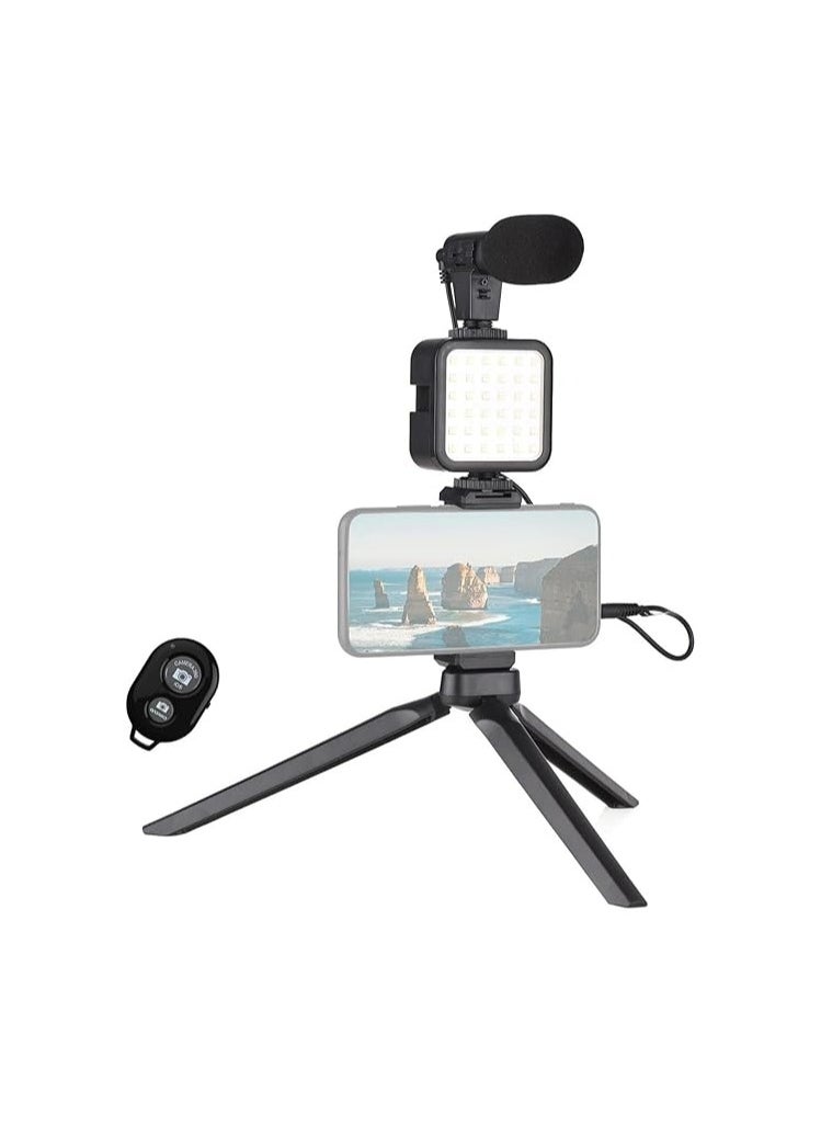 Generic - 5-in-1 Vlog Selfie Stick and Tripod with LED Light, Microphone, and Controller - Image 1