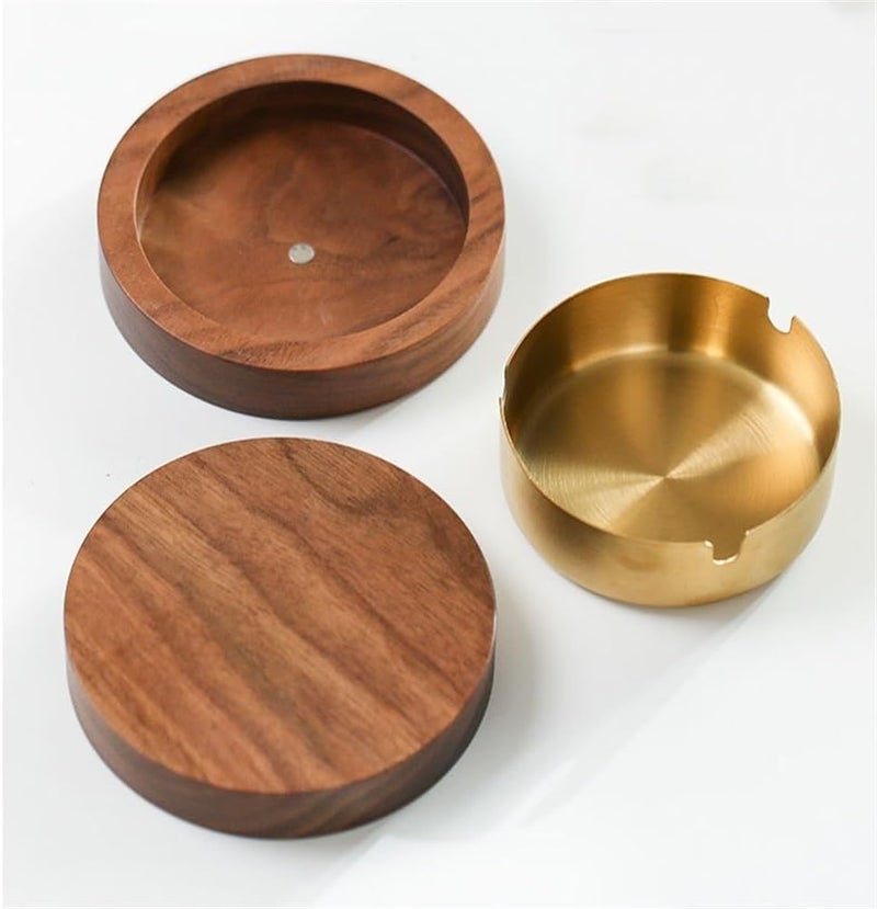 حامل رماد من خشب الجوز مستدير محمول قابل للفصل من الفولاذ المقاوم للصدأ للمنزل المكتب إلخ (فضي) - Image 4
