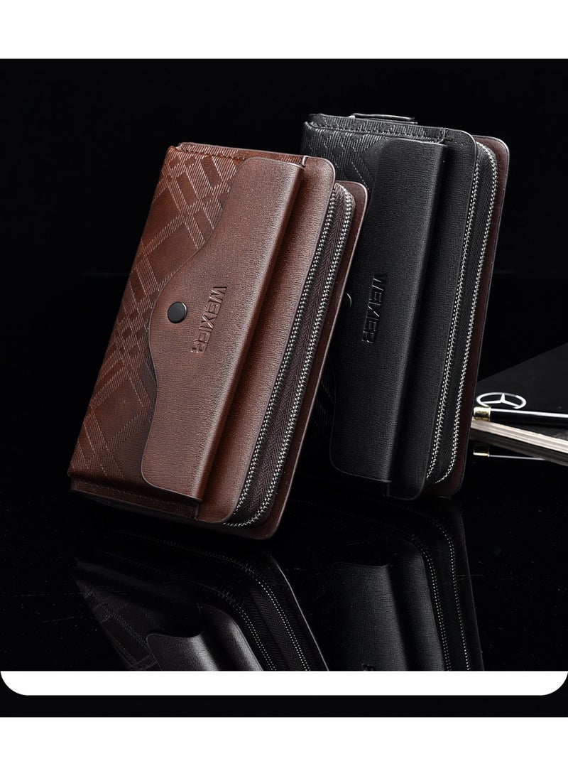 WEIXIER Men's casual long business wallet, hand in hand with grab bag PU, large capacity double zipper hand-held bag, multi card clip bag - Image 4