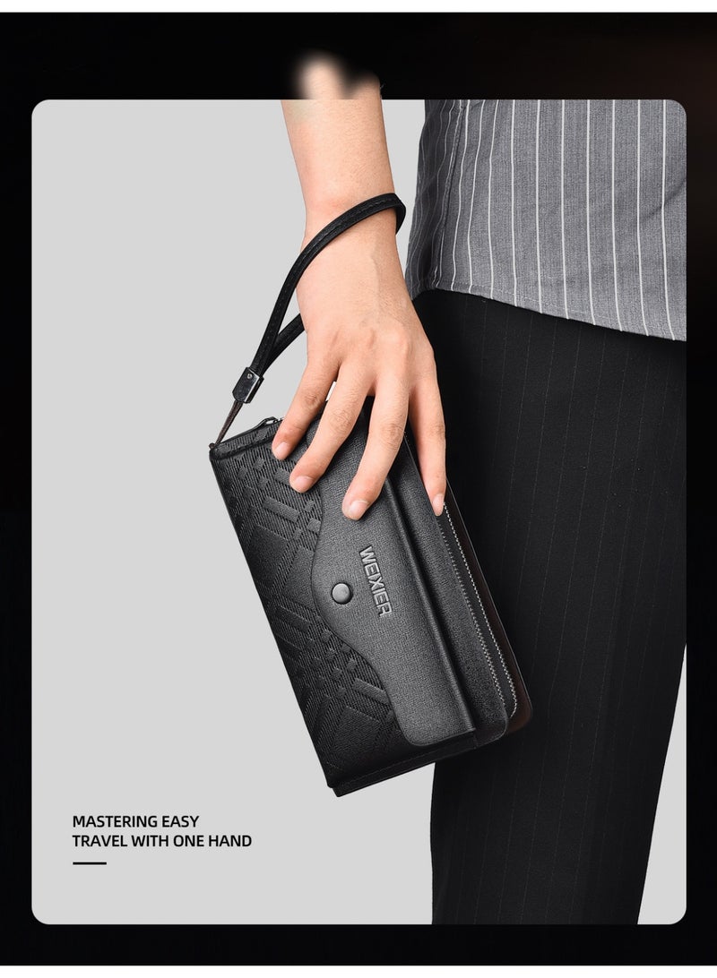 WEIXIER Men's casual long business wallet, hand in hand with grab bag PU, large capacity double zipper hand-held bag, multi card clip bag - Image 3