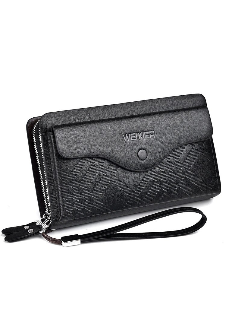 WEIXIER Men's casual long business wallet, hand in hand with grab bag PU, large capacity double zipper hand-held bag, multi card clip bag - Image 1