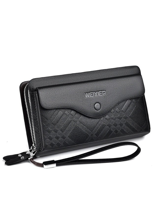 WEIXIER Men's casual long business wallet, hand in hand with grab bag PU, large capacity double zipper hand-held bag, multi card clip bag - Image 2