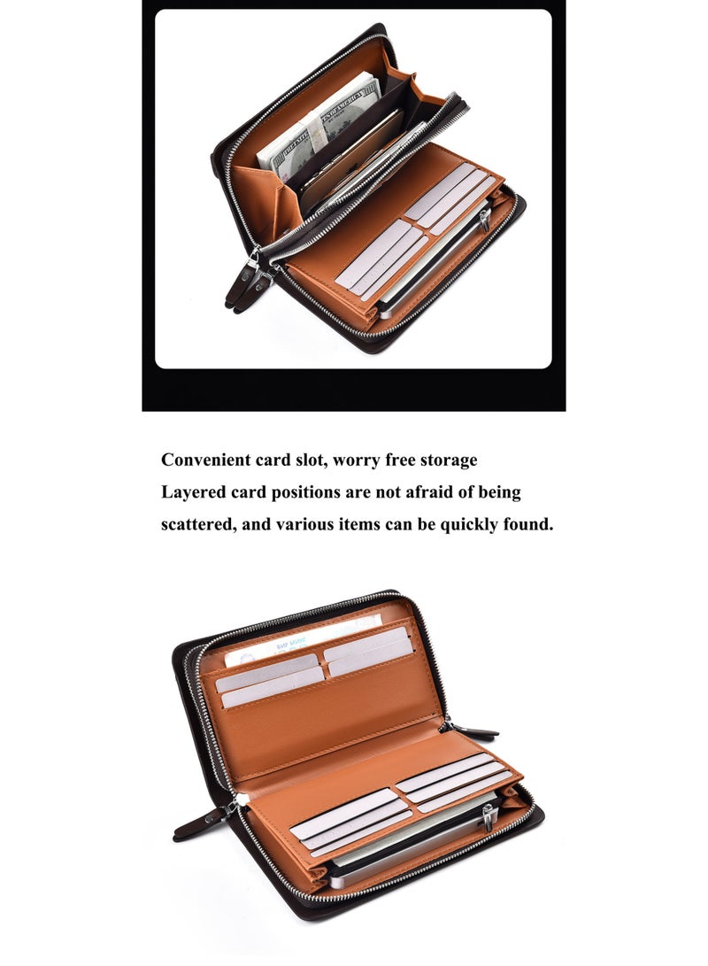 WEIXIER Men's casual long business wallet, hand in hand with grab bag PU, large capacity double zipper hand-held bag, multi card clip bag - Image 5