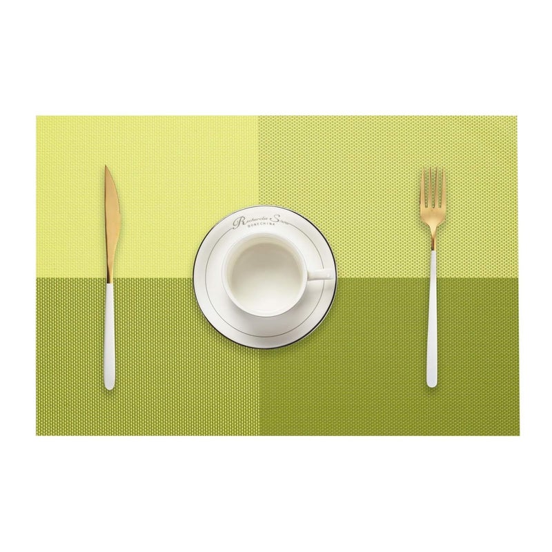 Stodern 6 Pcs HeatResistant PVC Woven Vinyl Placemats NonSlip StainResistant Washable Table Mats for Dining Kitchen or Restaurant AntiSkid Table Mats for Kitchen Dining Tables Green - Image 4