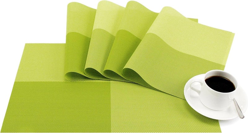 Stodern 6 Pcs HeatResistant PVC Woven Vinyl Placemats NonSlip StainResistant Washable Table Mats for Dining Kitchen or Restaurant AntiSkid Table Mats for Kitchen Dining Tables Green - Image 1