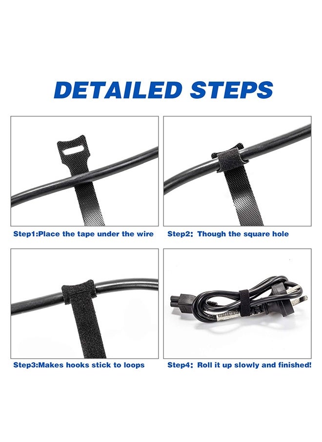 80PCS Reusable Cable Ties, Black Adjustable 6-Inch Cord Organizer Ties, Multi-purpose Hook Loop Cable Management Wire Ties for Organizing Home, Office, Data Centers