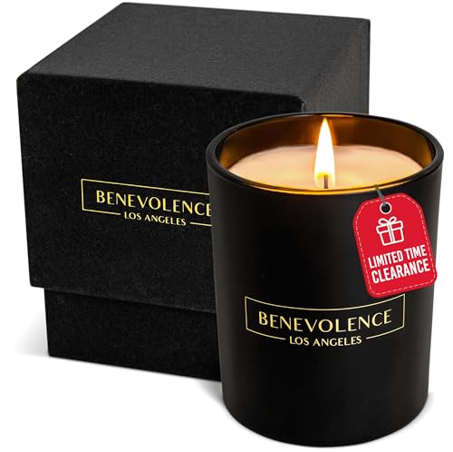 Benevolence LA Lemongrass Basil Wood Wick Candles Soy Christmas Scented Candles for Home Holiday Candle Gifts for Women and Men Home Fragrance Aromatherapy Shelf Decor 8oz 45 Hour Burn