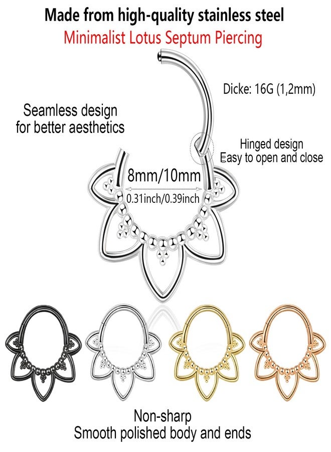 Lantine Flower Septum Ring Minimalist Lotus Flower Daith Piercing Jewelry Gold Surgical Steel Hinged Segment Clicker Tragus Rook Cartilage Piercing Hoop Earring 10mm - Image 5