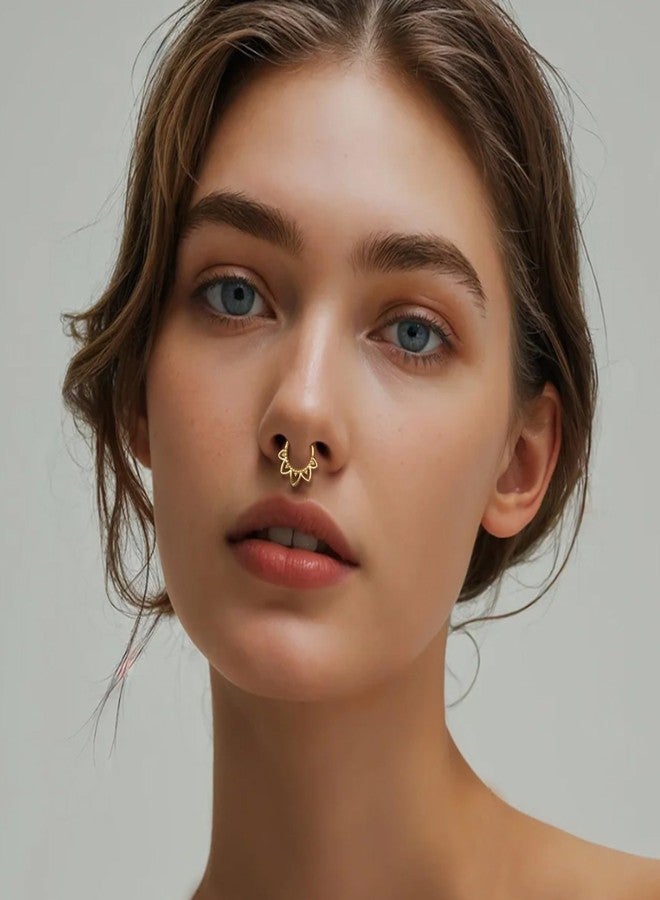 Lantine Flower Septum Ring Minimalist Lotus Flower Daith Piercing Jewelry Gold Surgical Steel Hinged Segment Clicker Tragus Rook Cartilage Piercing Hoop Earring 10mm - Image 2