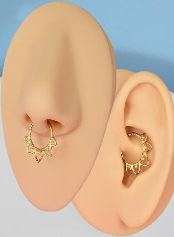 Lantine Flower Septum Ring Minimalist Lotus Flower Daith Piercing Jewelry Gold Surgical Steel Hinged Segment Clicker Tragus Rook Cartilage Piercing Hoop Earring 10mm - Image 4