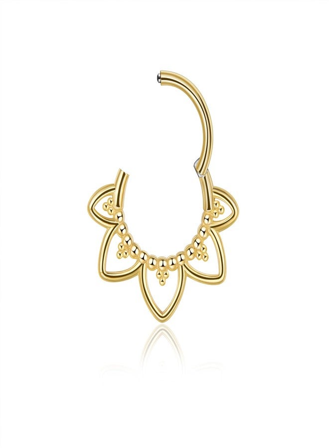 Lantine Flower Septum Ring Minimalist Lotus Flower Daith Piercing Jewelry Gold Surgical Steel Hinged Segment Clicker Tragus Rook Cartilage Piercing Hoop Earring 10mm - Image 1