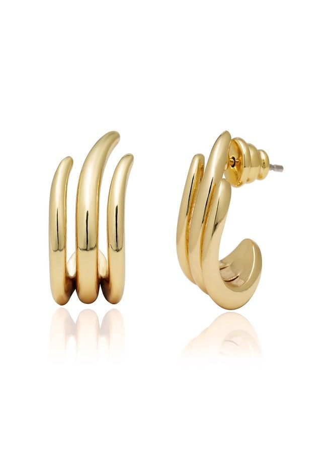 Obidos 14K Gold Plated Illusion Stud Earrings for Women | Triple Huggie Hoop Earrings for One Hole | Trendy Simple Hypoallergenic Fashion Accessories Gold Jewelry Gifts for Womens - Image 1