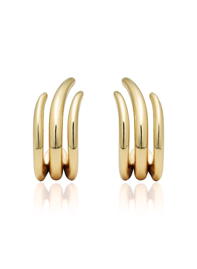 Obidos 14K Gold Plated Illusion Stud Earrings for Women | Triple Huggie Hoop Earrings for One Hole | Trendy Simple Hypoallergenic Fashion Accessories Gold Jewelry Gifts for Womens - Image 2
