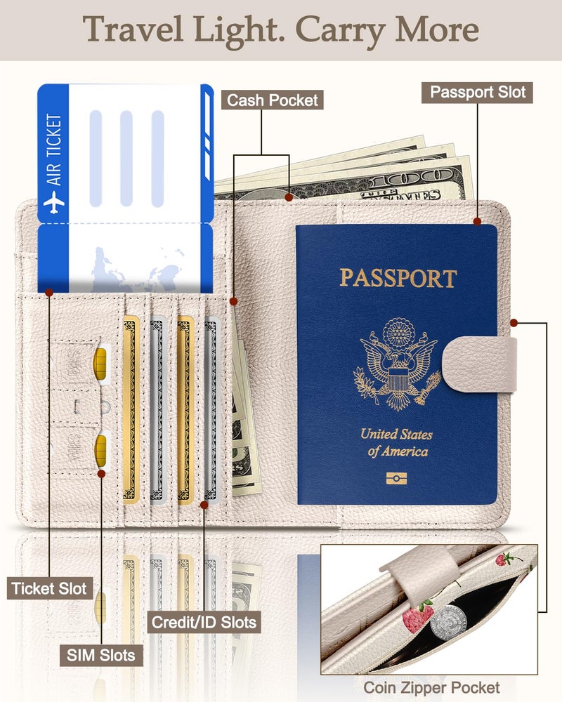 Slohif Passport Wallet Holder Cover for Travel - Women Men RFID Blocking Passport Book Protector for Boarding Pass Cards - Image 2