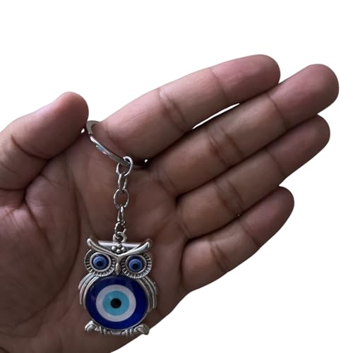 GJ Premium Turkish Evil Eye Keychain - Blue & Silver | Gender-Inclusive Design, Metal, Ideal Gift (Big Owl, Big Owl) - Image 2