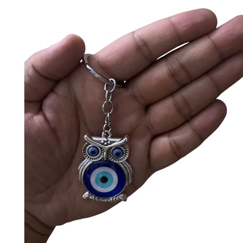 GJ Premium Turkish Evil Eye Keychain - Blue & Silver | Gender-Inclusive Design, Metal, Ideal Gift (Big Owl, Big Owl) - Image 3