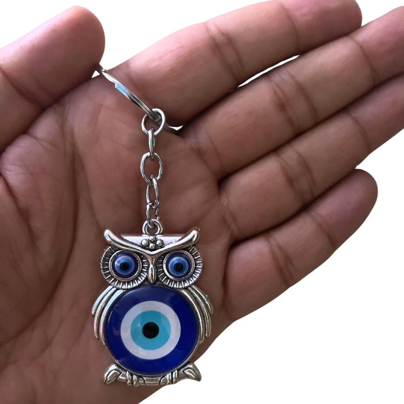 GJ Premium Turkish Evil Eye Keychain - Blue & Silver | Gender-Inclusive Design, Metal, Ideal Gift (Big Owl, Big Owl) - Image 5