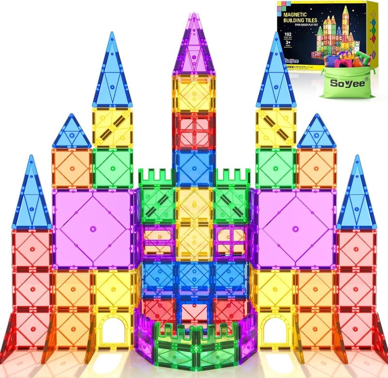 Soyee 102PCS Magnetic Tiles Building Blocks Stem Toys for 3+ Year Old Boys Girls Montessori Toys Toddler Kids Gifts Parents Approved Sensory Toys - Image 1
