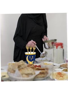 Y&D 48 Pcs Eid Mubarak Tableware Set Ramadan Mubarak Party Dinnerware Set Include Paper Plates Napkins Cups Forks For Eid Mubarak Muslim Ramadan Party Supplies Blue  - Image 4