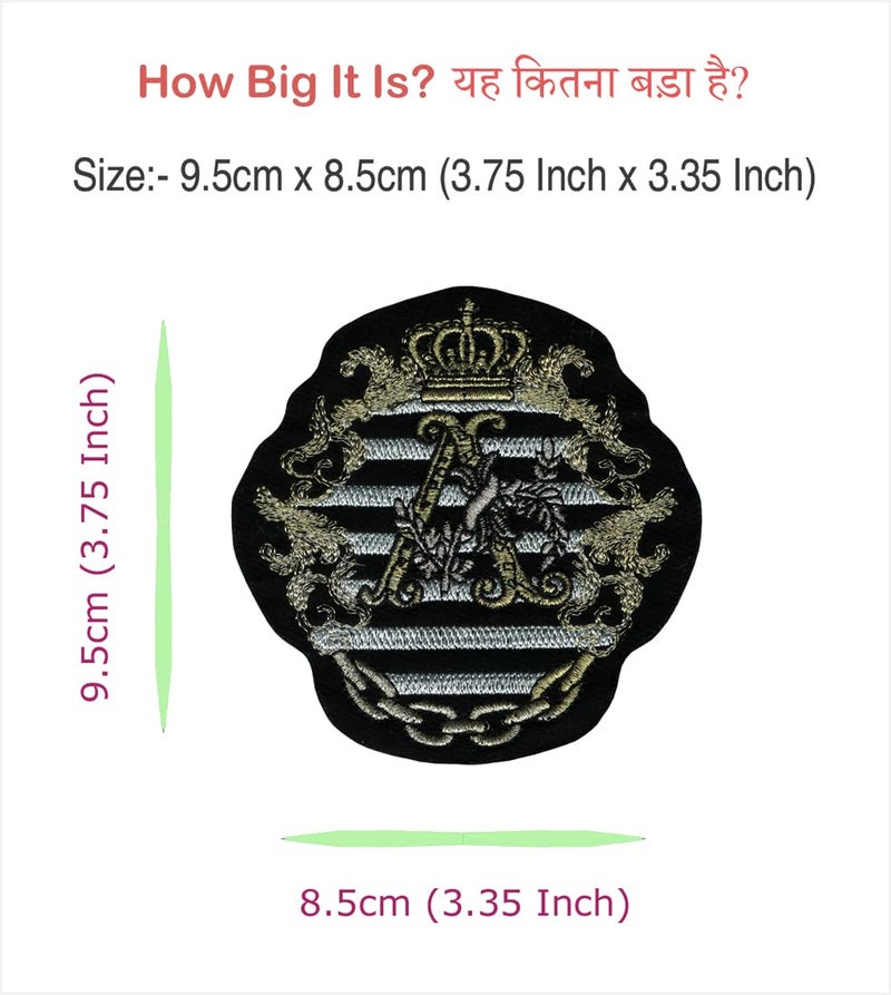 Generic Crown 'A' Applique Embroidered Sew-on Patch ; Size: 9.5cm x 8.5cm for Jackets, Bags, Caps, T-Shirts, Jeans, Outdoor Clothing ; Imported from Malaysia (1 Piece). (Code: SBX-93) - Image 2
