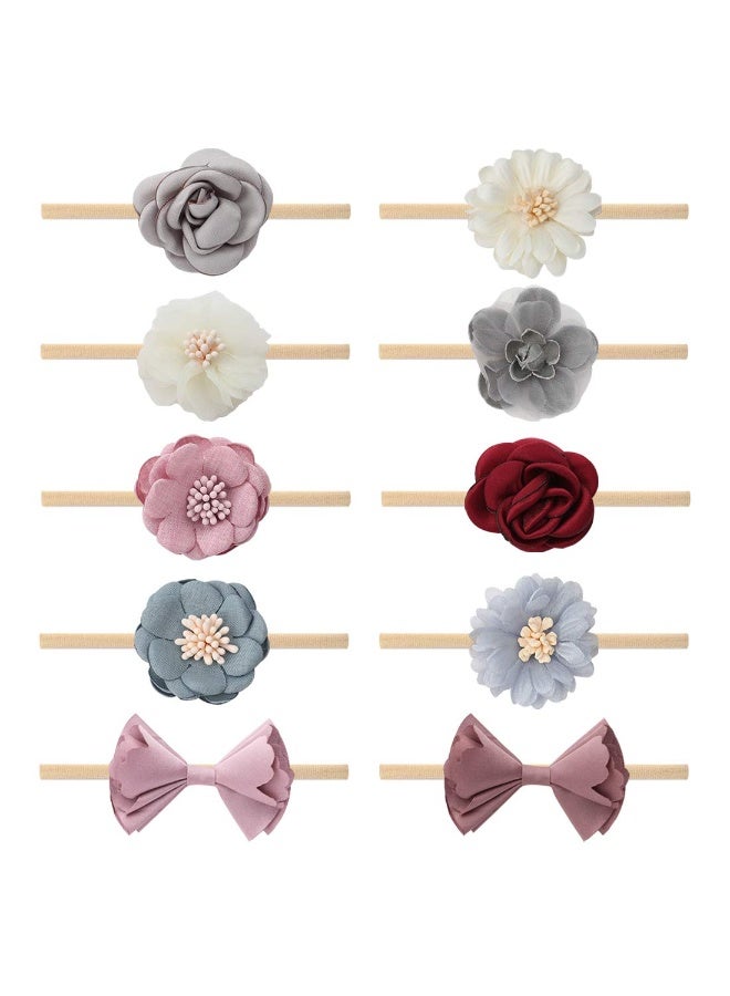 Subesty Baby Girls Nylon Elastic Headband Soft Flower Hair Band For Toddler Infant Newborn Set Of 10 - Image 2