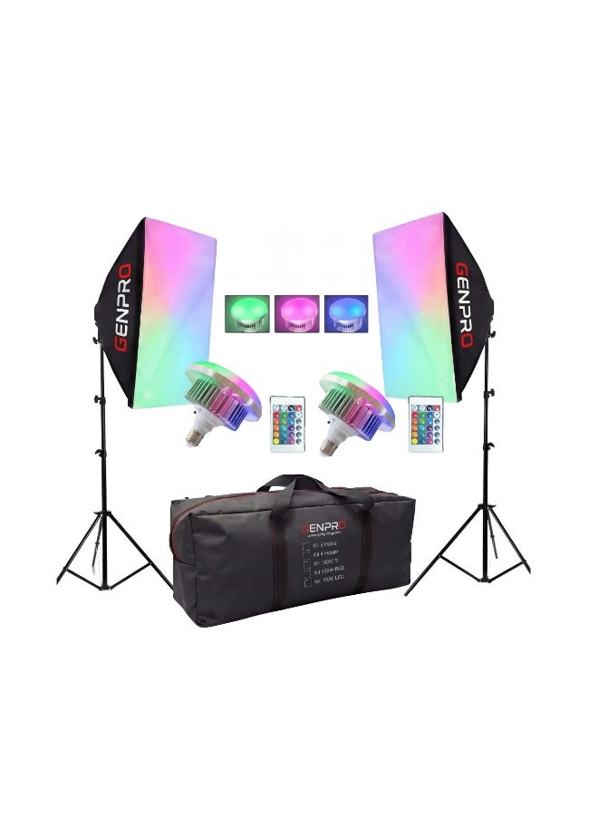 طقم إضاءة سوفت بوكس ​​احترافي كامل بتقنية RGB LED للتصوير الفوتوغرافي، 50*70 سم، مع مصابيح LED بقوة 40 واط، إضاءة استوديو للتصوير الفوتوغرافي/تسجيل الفيديو/البث المباشر/تصوير البورتريه (11 قطعة) - Image 1