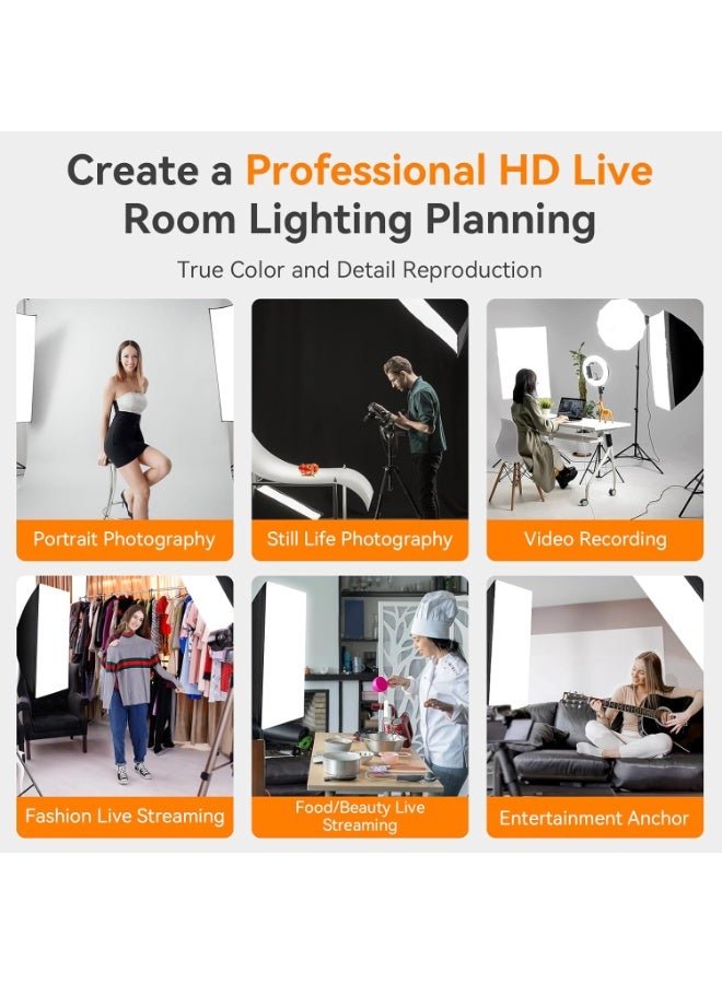 طقم إضاءة سوفت بوكس ​​احترافي كامل بتقنية RGB LED للتصوير الفوتوغرافي، 50*70 سم، مع مصابيح LED بقوة 40 واط، إضاءة استوديو للتصوير الفوتوغرافي/تسجيل الفيديو/البث المباشر/تصوير البورتريه (11 قطعة) - Image 5