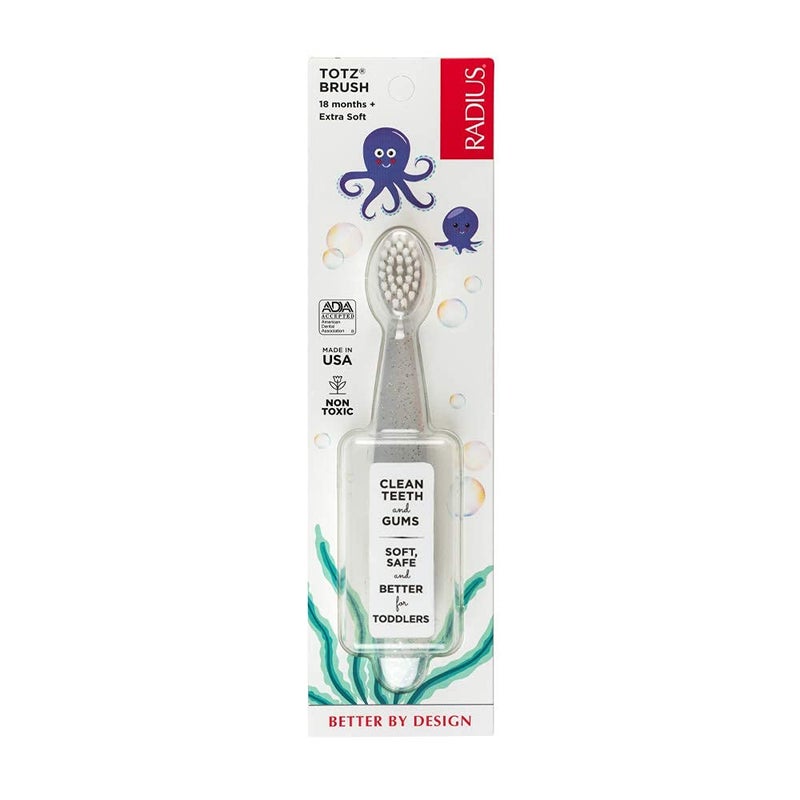 RADIUS Totz Toothbrush Extra Soft Brush BPA Free & ADA Accepted Designed for Delicate Teeth & Gums for Children 18 Months & Up - Grey Sparkle - Pack of 1