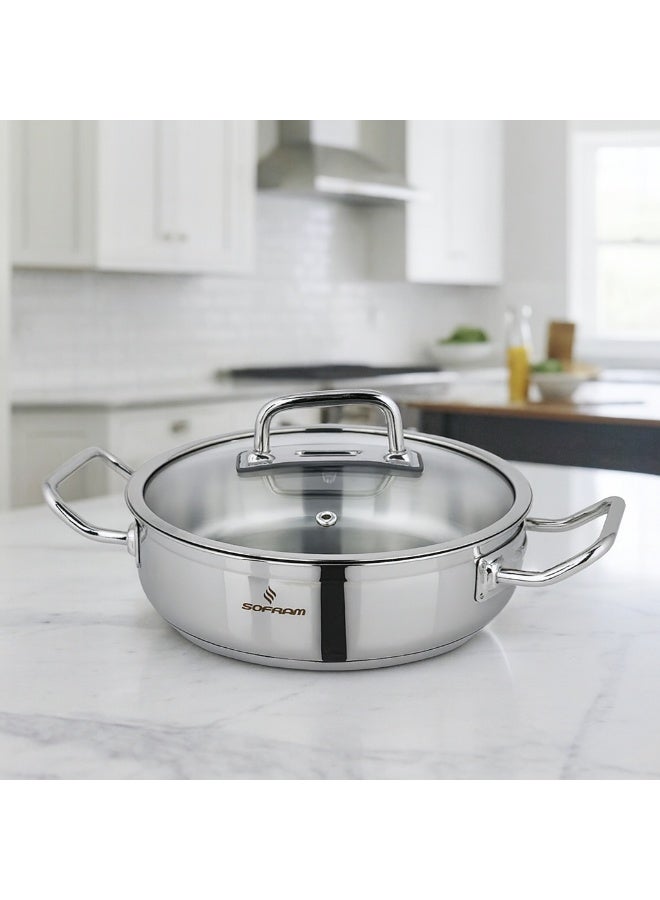 سوفرام قدر طبخ منخفض سوفرام استيل تركي غطاء زجاج مقاس 16 سم - Image 1