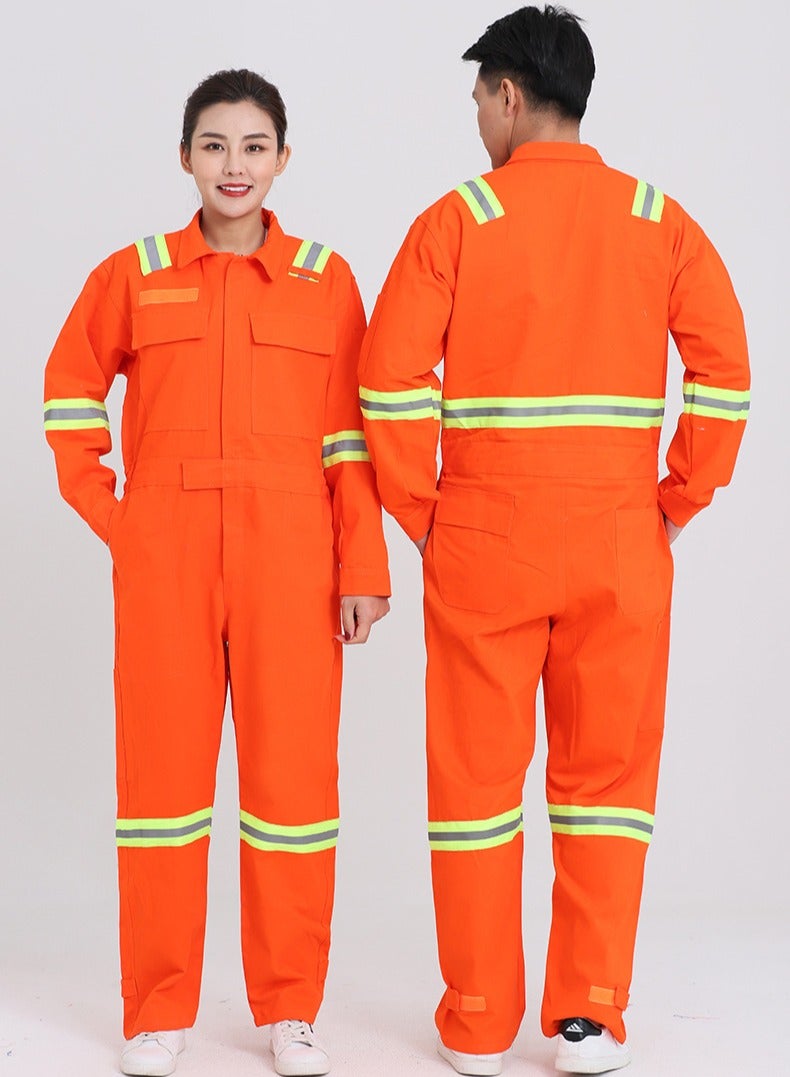 NIBEMINENT Mens Unisex  Cotton Work Overalls Reflective Strips Multi-pocket One-piece Jumpsuit Dustproof Coveralls