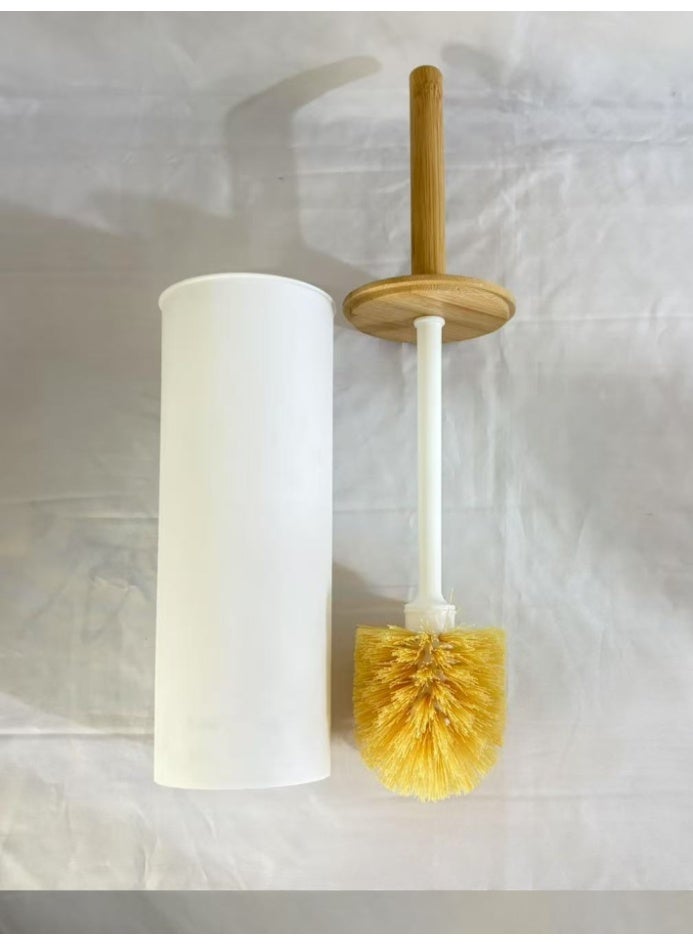 Compact Freestanding Toilet Bowl Brush and Holder with Wooden Accent – Sturdy Deep Cleaning, White, One Size - Image 4