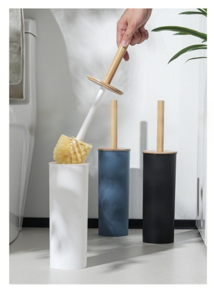 Compact Freestanding Toilet Bowl Brush and Holder with Wooden Accent – Sturdy Deep Cleaning, White, One Size - Image 3