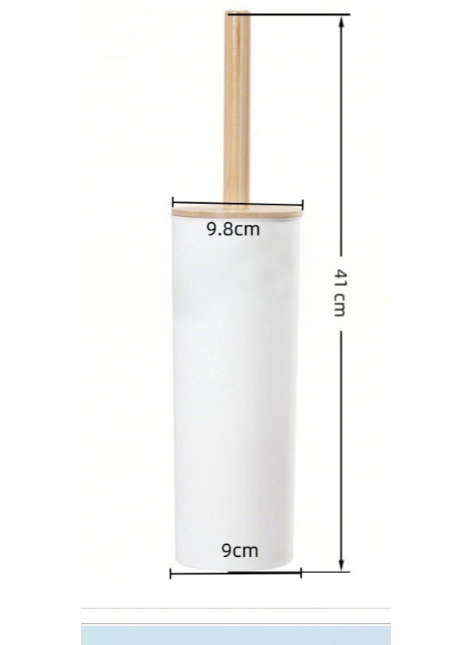 Compact Freestanding Toilet Bowl Brush and Holder with Wooden Accent – Sturdy Deep Cleaning, White, One Size - Image 2