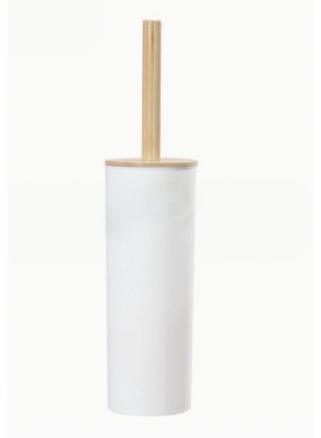 Compact Freestanding Toilet Bowl Brush and Holder with Wooden Accent – Sturdy Deep Cleaning, White, One Size - Image 1