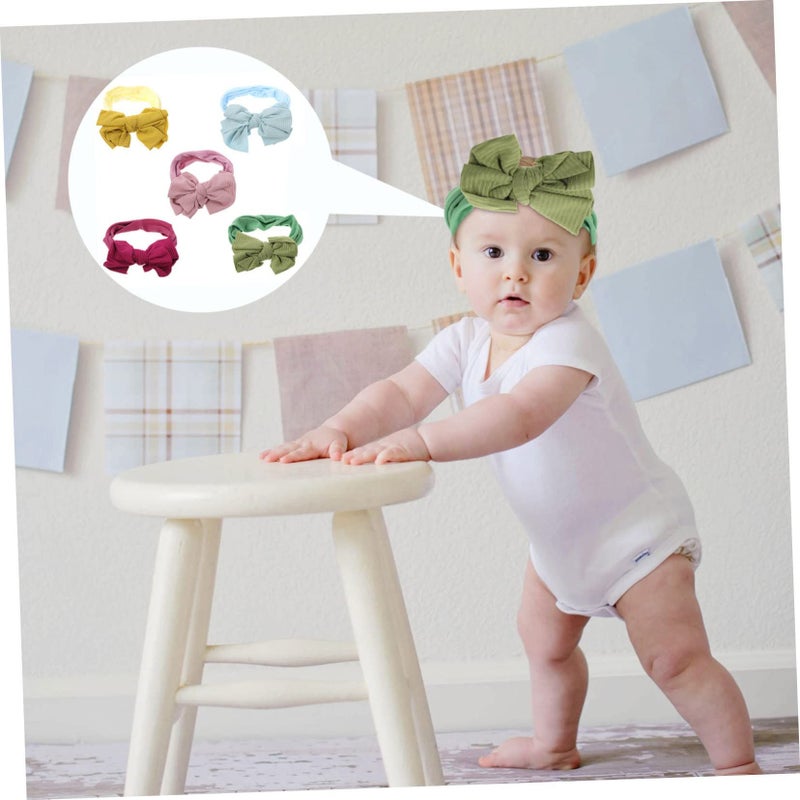 Nylon Elastic Hair Bands Bow 5pcs White Wide Headband Infant Toddler - Image 5