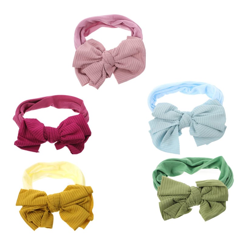 Nylon Elastic Hair Bands Bow 5pcs White Wide Headband Infant Toddler - Image 2