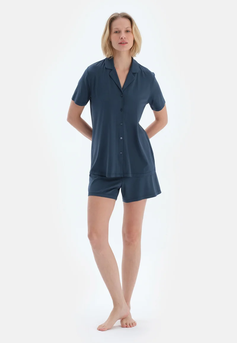 Regular/Classic Fit Shirt & Shorts Pajama Sets Spread Collar Viscose Blend Sleepwear