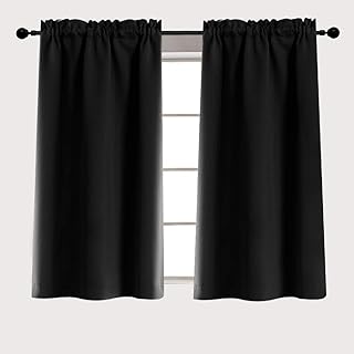Vangao Vangao Rod Pocket Curtians for Glass Door Tiers for Kitchen Laundry Room Blackout 40 Inches, 2 Panels, Black  - Image 1
