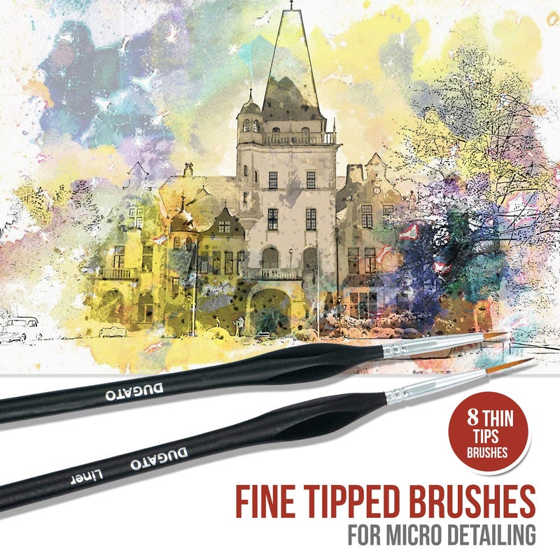 DUGATO Fine Detail Paint Brush Set - Miniature Brushes with Ergonomic Triangular Handles & Travel Case for Acrylic, Watercolor, Oil, Models & Warhammer (8pcs Detailing Paint Brush - Black) - Image 3